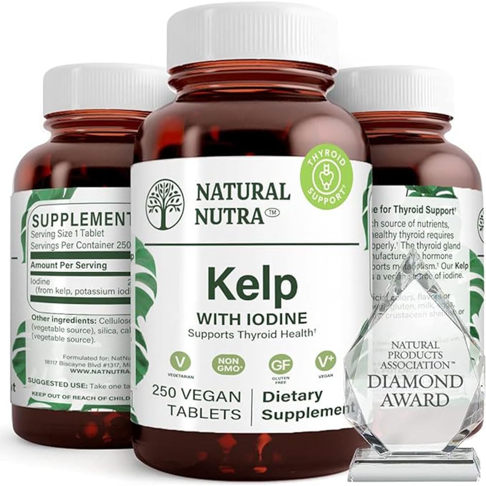 Natural Nutra Kelp Iodin Thyroid Supplement, Strengthens Immune System, and Regulates Metabolisme, Vegan Sea Kelp, Non GMO, Atlantic Sourced Seawed Extract, 225 mcg, 250 tablet