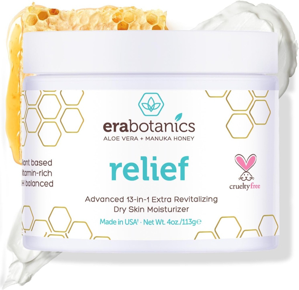 Eczema Organisasi Era, Psoriasis & Dermatitis Moisturizer Cream - Advanced 13-1 Nun-Grease Wajah atau Tubuh Lotion, Itchy Skin dengan Aloe Vera, Manuka Honey dan More 4oz
