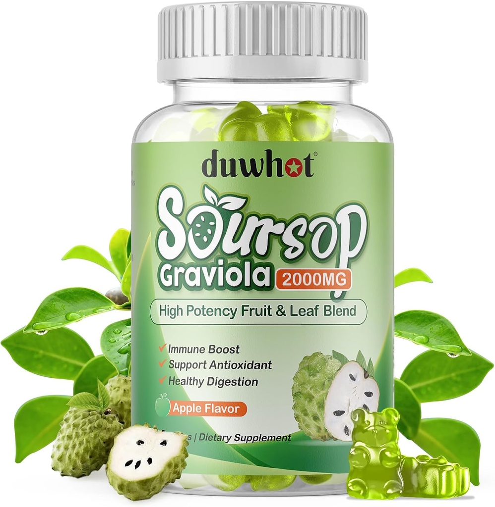 Soursop Gummies 2000MG, Soursop Leaf & Fruts for Dewasa, Soursop Fruits w / Vitaminc C for Imune Dupport, AntioksidanDigetical Aid, Vegan, 60 Counts