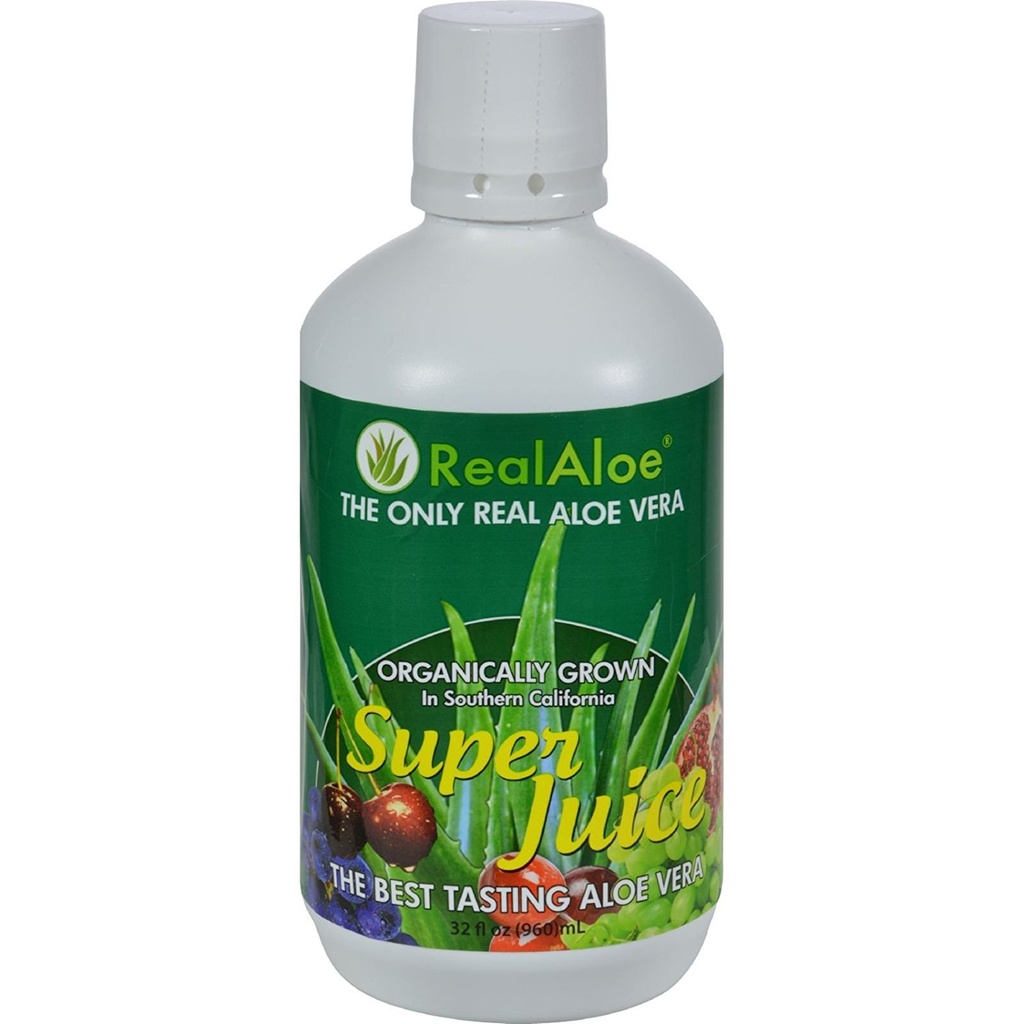 Aloe Aloe Vera Super Juice yang asli - Digiling secara organik - Tanpa Bitter Taste - 32 fl oz (Paket 4)