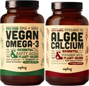 Vegan Omega 3 180 Softgels & Algae Calcium Bundle - Tanaman berbasis DHA & EPA Fatty Acids, Calcium Suftake dari Algae Merah dengan Vitamin K2 & D3, Magnesium, Zinc, Boron, Kompleks Mineral