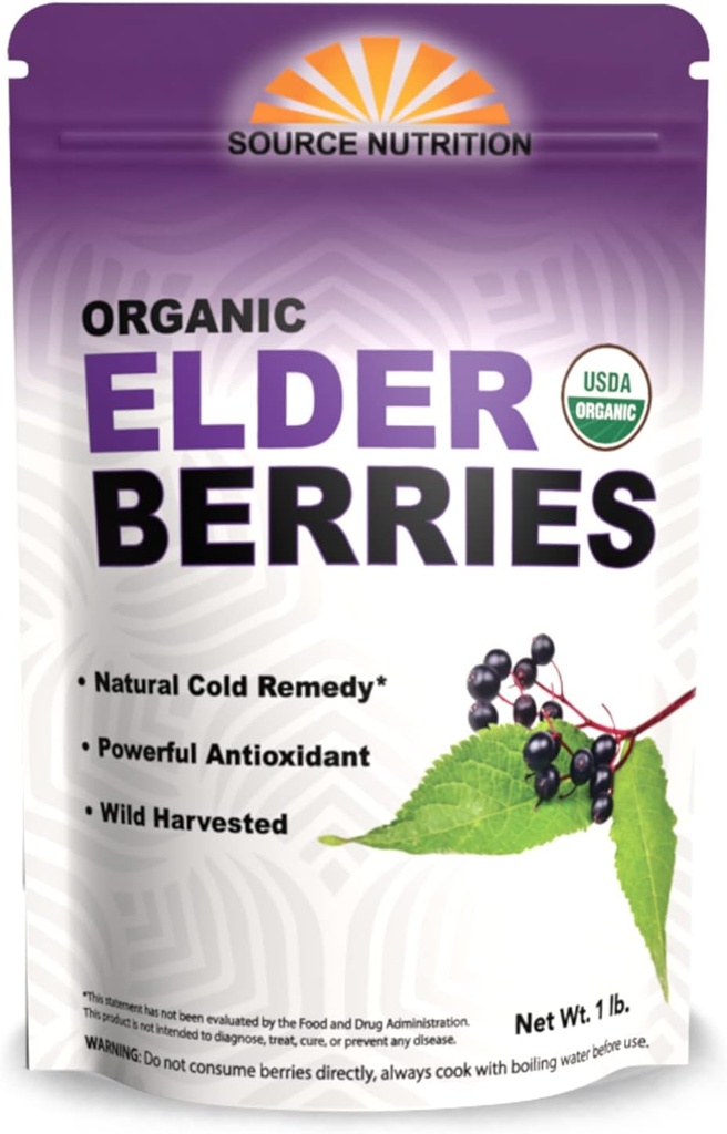 USDA Organic Dried Elderberry - Seluruh Eropa Elderberry, bertanggung jawab Wild Crafted, Sempurna untuk Tea, Syrups, dan More - Sambucas Nimra - 1 Pound (Cerdened Organik)
