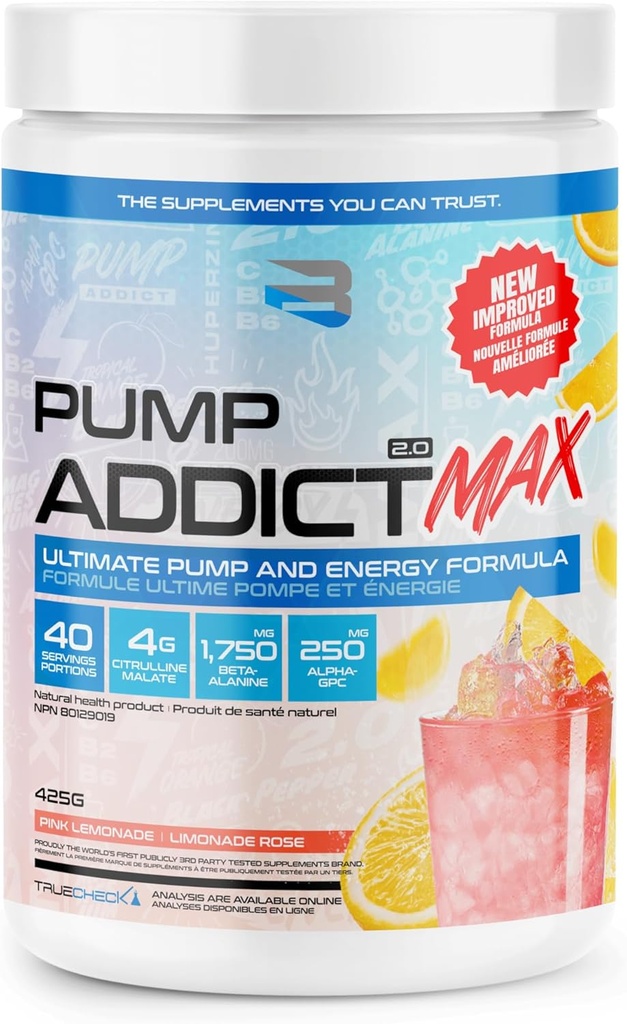 Suplemen Percaya - Pump Addict Max Pre- Workout Powder - Enhanced Energy, Focus, dan Endurance... (40 Serving, Pink Lemonade)
