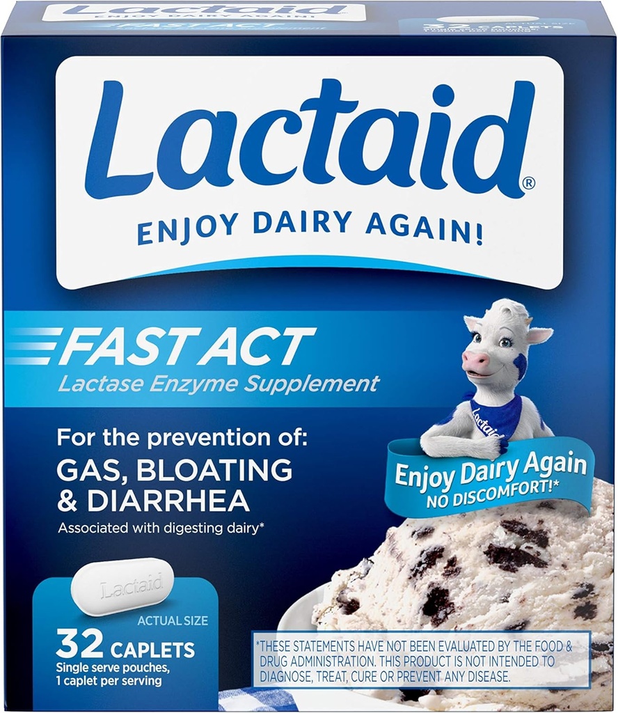 Lactaid Fast Act Laktosa Intoleransi Caplets with Lactase Enzyme, 32 Travel Packs of 1 -ct.
