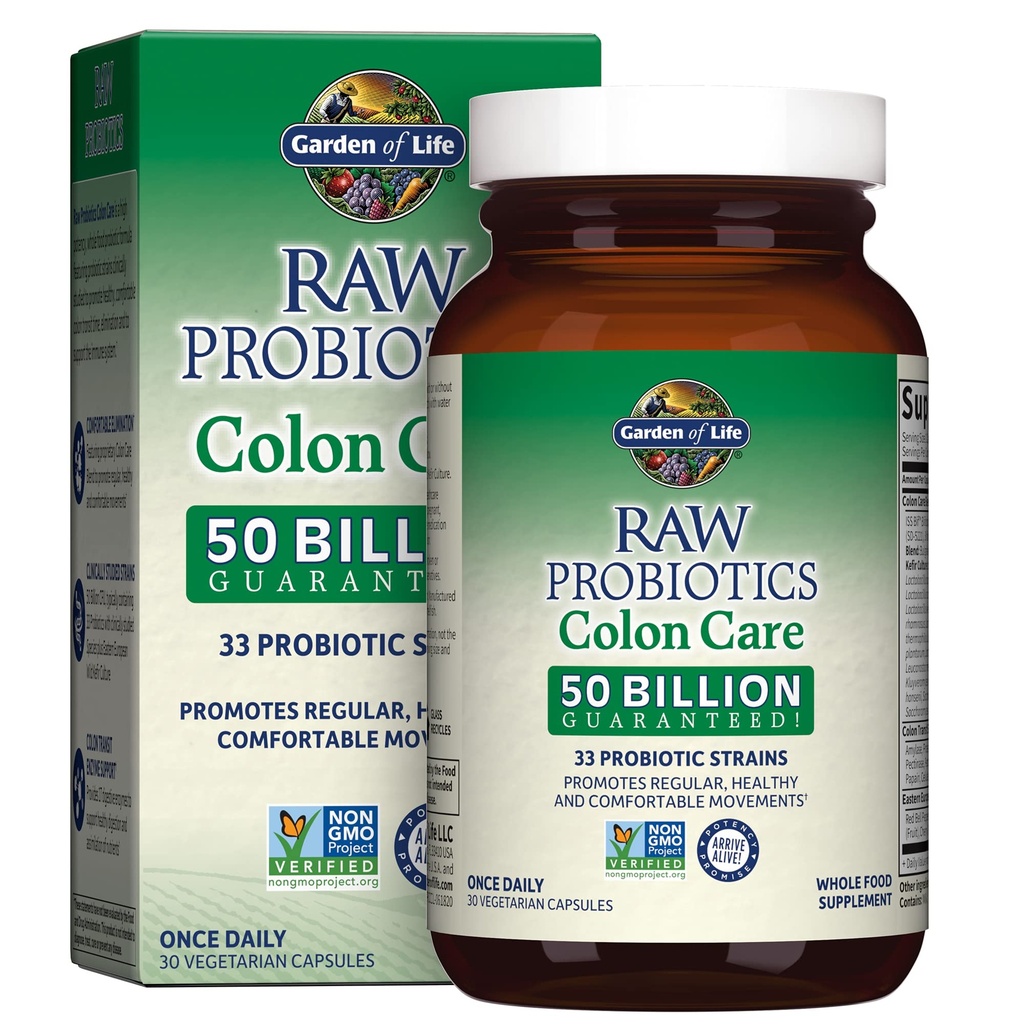 Garden of Life Propocations for Women and Men - Raw Probiletic Colon Care 50 Milyar CFU and Enzymes, Raw Fruits, Vegies, Once Daily Acignilus Probiotic for Regularitas and Immune Health - 30 Capsules