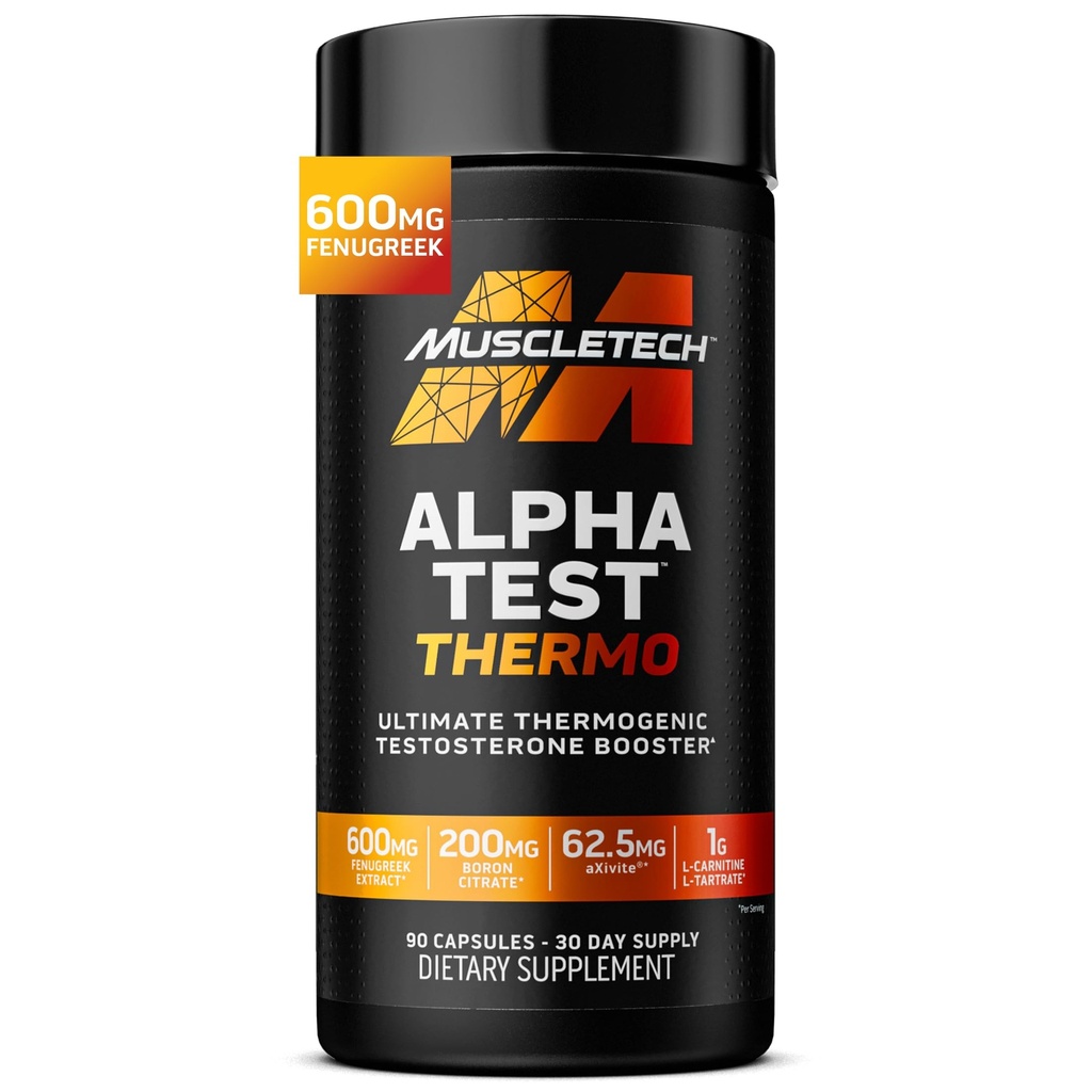MuscleTech Thermogenic Testosteron Booster for Men, AlphaTest Thermo - T-Boost Mans Suplemen dengan Tribulus Terrestris - Suplemen Gym Workout Pria untuk Pertumbuhan Otot, Stamina & Energi - 90 Pil