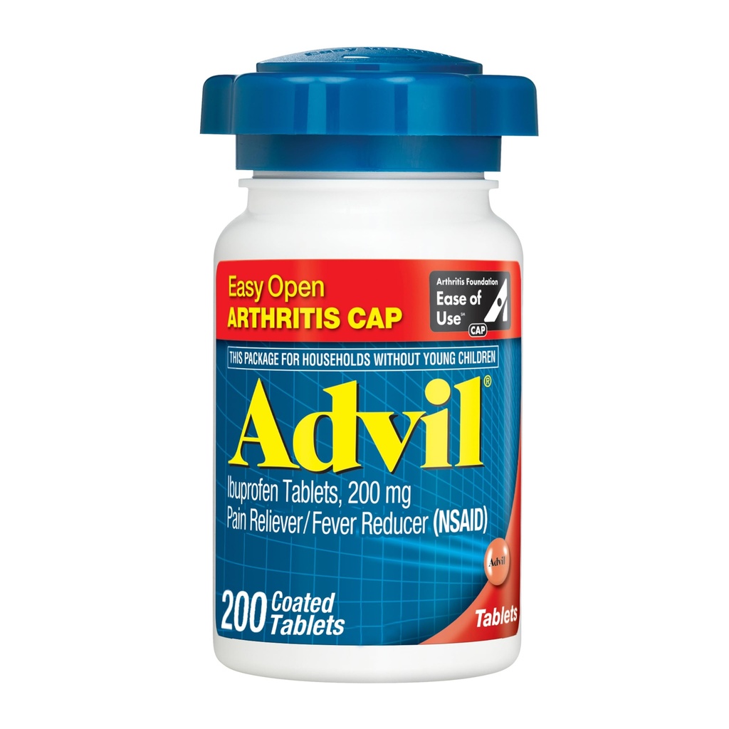 Advil Pain Reliever and Fever Reducer, Pain Relief Medicine with Ibuprofen 200mg for Joint Pain, Muscle Ache and Minor Arthritis Pain Relief - 200 label Tablets with Easy Open Arthritis Cap