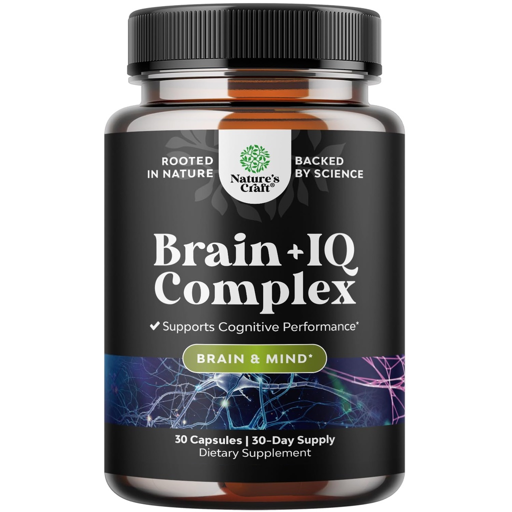 Suplemen Memori Nootropic untuk Dukungan Otak - Pil Memori untuk Boost Otak dan Boost Energi Alam Booster - Vitamin B12 Basopa Monnieri Rhodiola Roma DMAE Bikgo Biloba Phoshatidyserine - 60 Count