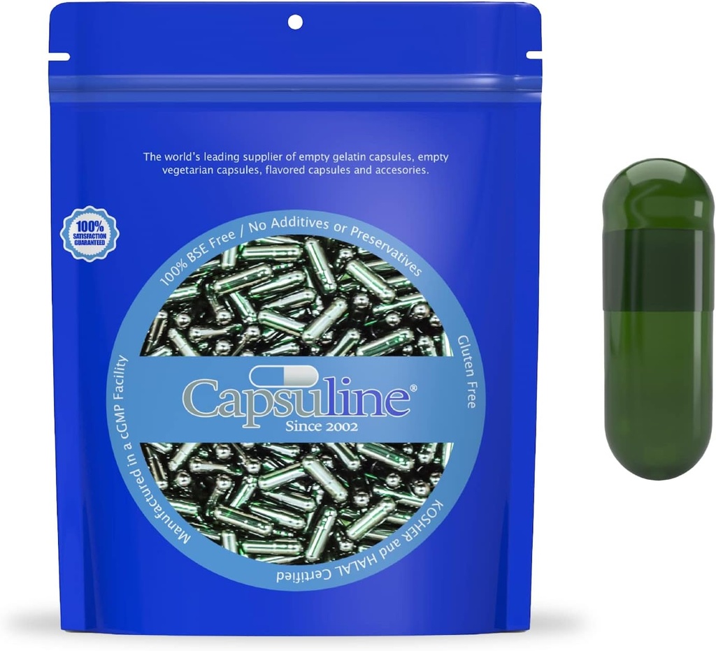 Kapsul Capsuline Chlorophyll Berwarna 00 Capsules Vegan Kosong - 1000 Cacah - Kosong Vevgie Pill Capsules - DIY Capsule Filling - Kosong Caps - Kosher Non-GMO Bersertifikat (Hijau)
