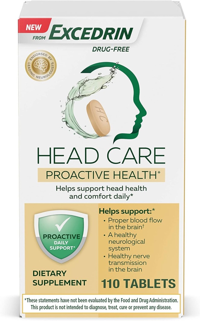 Excedrin Head Care Proactive Health dengan Magnesium, Riboflavin, Vitamin B6, Folic Acid dan Vitamin B12, Tambahan Dietary Head Health and Comfort Daily - 110 Count
