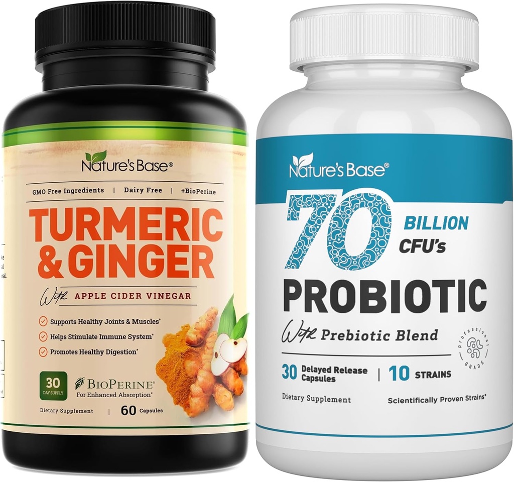Nature 's Base Turmeric & Ginger 60 ct + Progories 70 Milyar CFU 30 ct