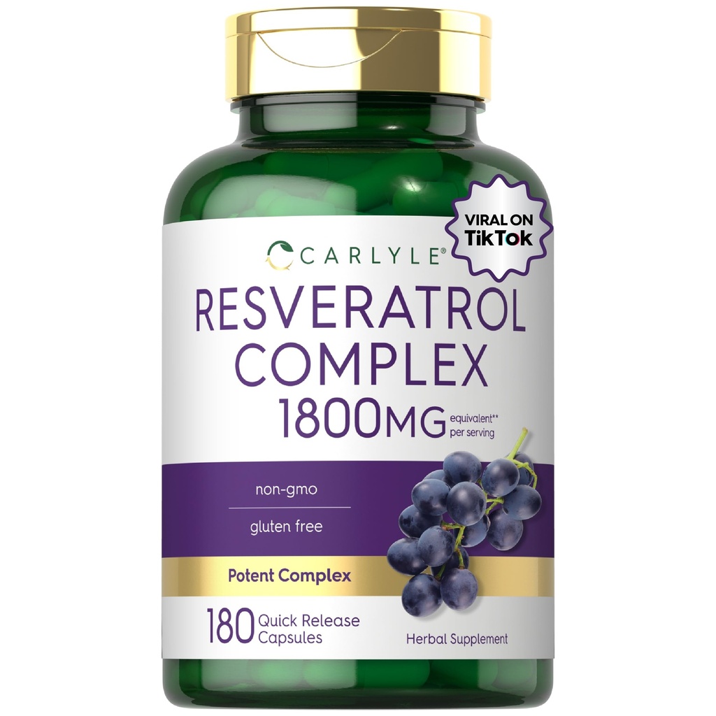 Carlyle Resveratrol Supplemen 1800mg 124; 180 Capsules 124; Non- GMO & Gluten Free 124; Stunity Complex