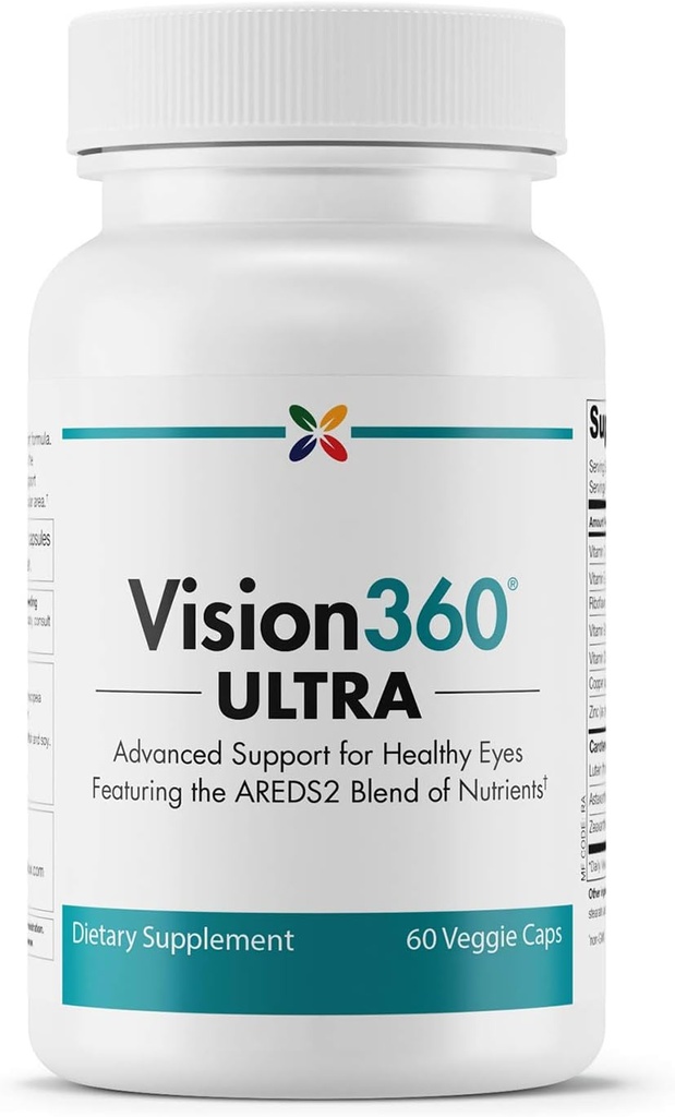 Stop Aging Now - Vision360 Ultra AREDS2 - Vision and Eye Health - Eases Eye Strain and Fatigue - Vitamin C, Vitamin E, Vitamin D3, Vitamin B2 dan B12, Zinc, Copper, Astaxanthin, Lutein - 60 Vcaps
