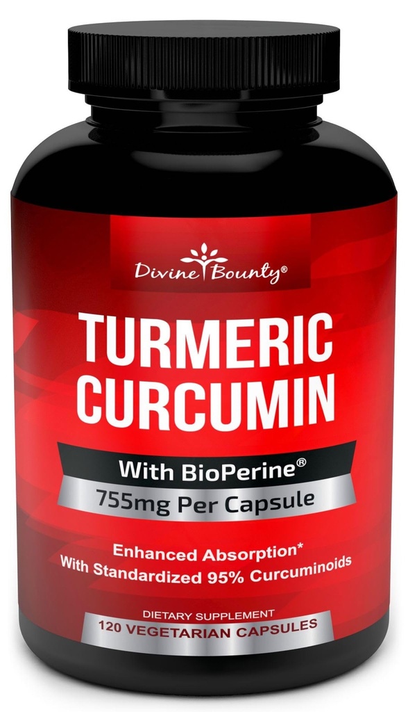 Turmeric Curcumin dengan BioPerine Black Pepper Extract - 755mg per Capsule, 120 Veg. Capsules - GMO Free Tumeric, standardized ke 95% Curcuminoid untuk Maksimal Potensi
