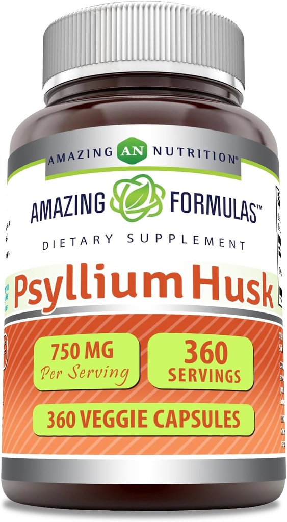 Amazing Formulas Psyllium Husk 750mg Veggie Capsules Suplemen 124; Non-GMO 124; Gluten Free 124; Made in USA 124; Sutable for Vegetarians (360 Count)