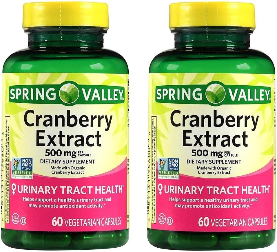 Spring Valley Cranberry Extract for Urinary Tract Health, Dietary Supplement, Antioksidant Health, 60 Count, 500 mg per Capsule (Paket 2)