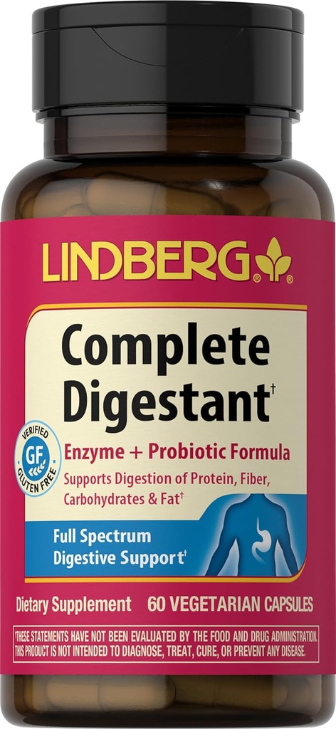 Enzymes Digetical dengan Progetic 124; 60 Capsules 124; Probiotic Formula 124; Vegetarian, Non-GMO, Gluten Free Supplemen 124; oleh Lindberg