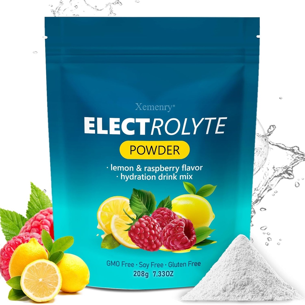 Hidration Electrolite Powder, Keto & No Sugar & No Potasium (10000mg) dengan Lemon Raspberry Flavored - Zero Calorie Sugar Free Electrolite Powder, Non-GMO 32 Servings