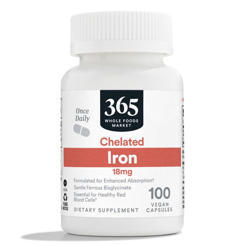 365 oleh Whole Foods Market, Cheriated Iron 18mg, Vegan, 100 Kapsul