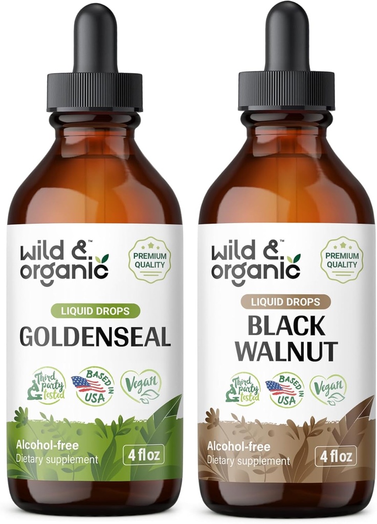 Wild & Organic Goldenseal Ticture 4 fl oz & Black Walnut Tincture 4 fl oz