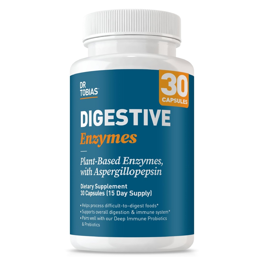 Dr. Tobias Digetical Enzymes dengan Amylase, Bromelain, Lipase, Lactase, Protease, Papain & More, Suplemen Penyanderaan dengan 18 Enzymes untuk Divalry dan Gut Health, 30 Capsules, 15 Pelayan