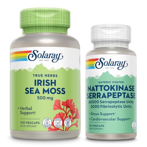 SOLARAY Irish Sea Moss 500mg dan Nattokinase Serrapeptase Suplement - Wellness Bundle with Alami Occurring Vitamin, Mineral -