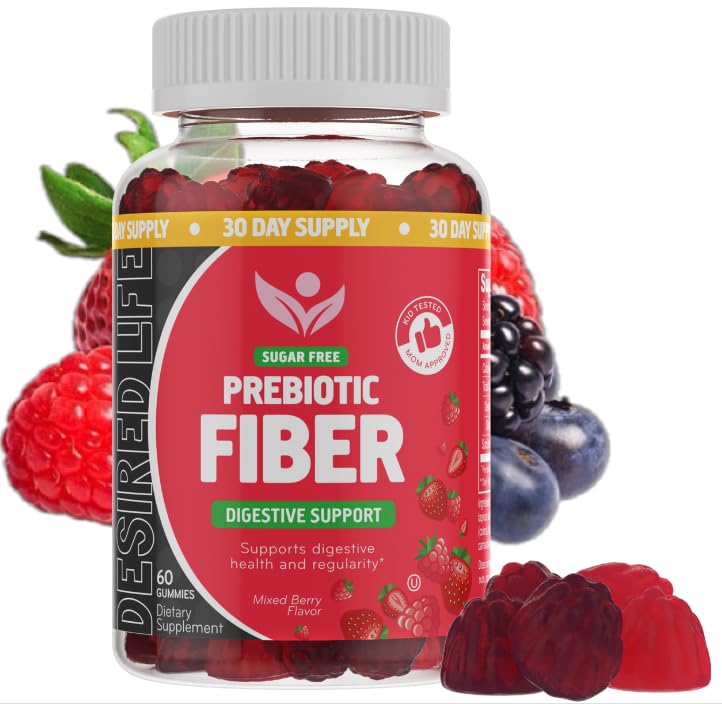 Sugar Free Prebiotic Fiber Gummies untuk Anak-anak Dewasa Mencampur Suplai Tanaman Berry Flavor untuk Pria Perempuan, Hari Digetical Kesehatan Peraturan 60 (Paket 1)