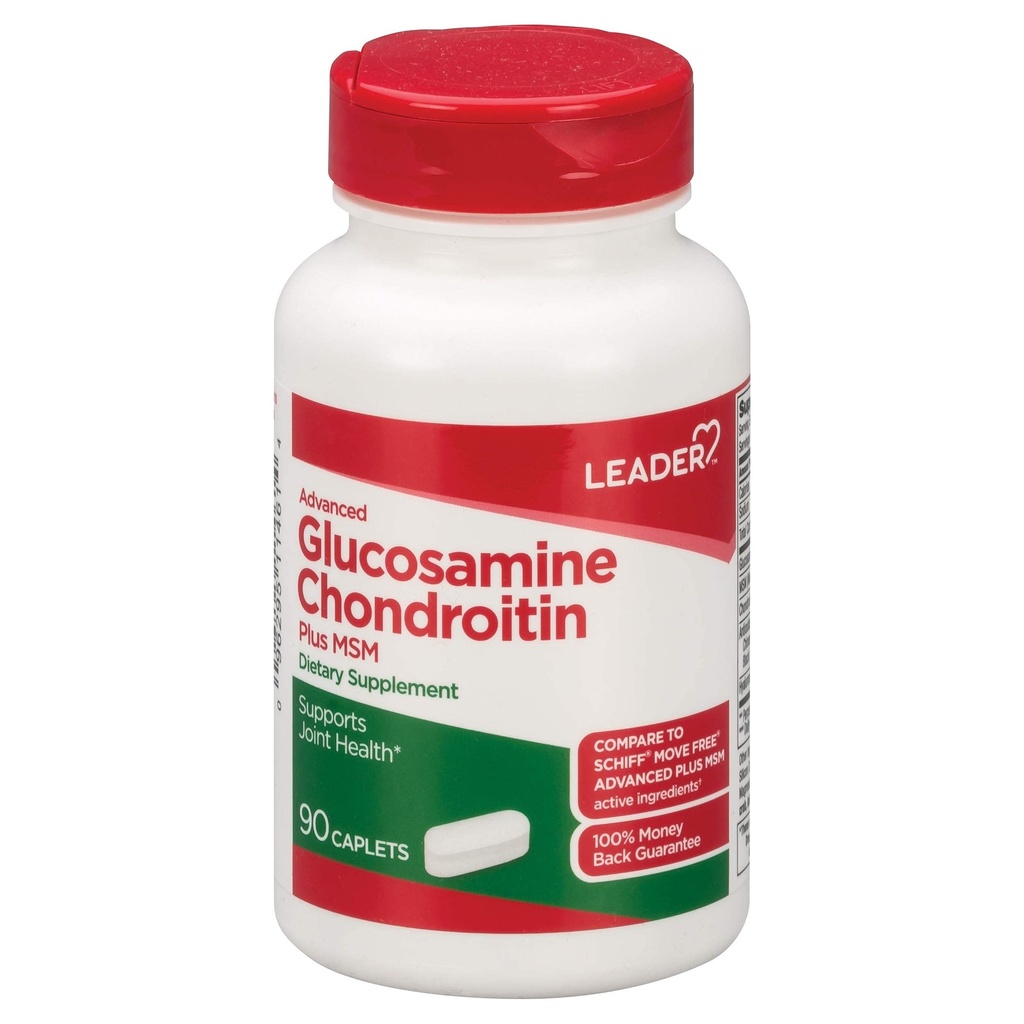 Leader Advanced Glucosamin Chondroitin Plus MSM, Dietary Supplement, Compare to Schiff Move Free Advanced + MSM Aktif Ingredien 90 Caplets