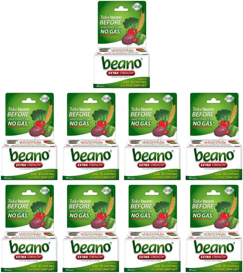 Beano Ekstra Kekuatan, Tambahan Digeptical Enzyme, Prevents Gas, Bloating and Disconvention (Paket May Vary) 30 Hitung Masing-masing (Paket 9)