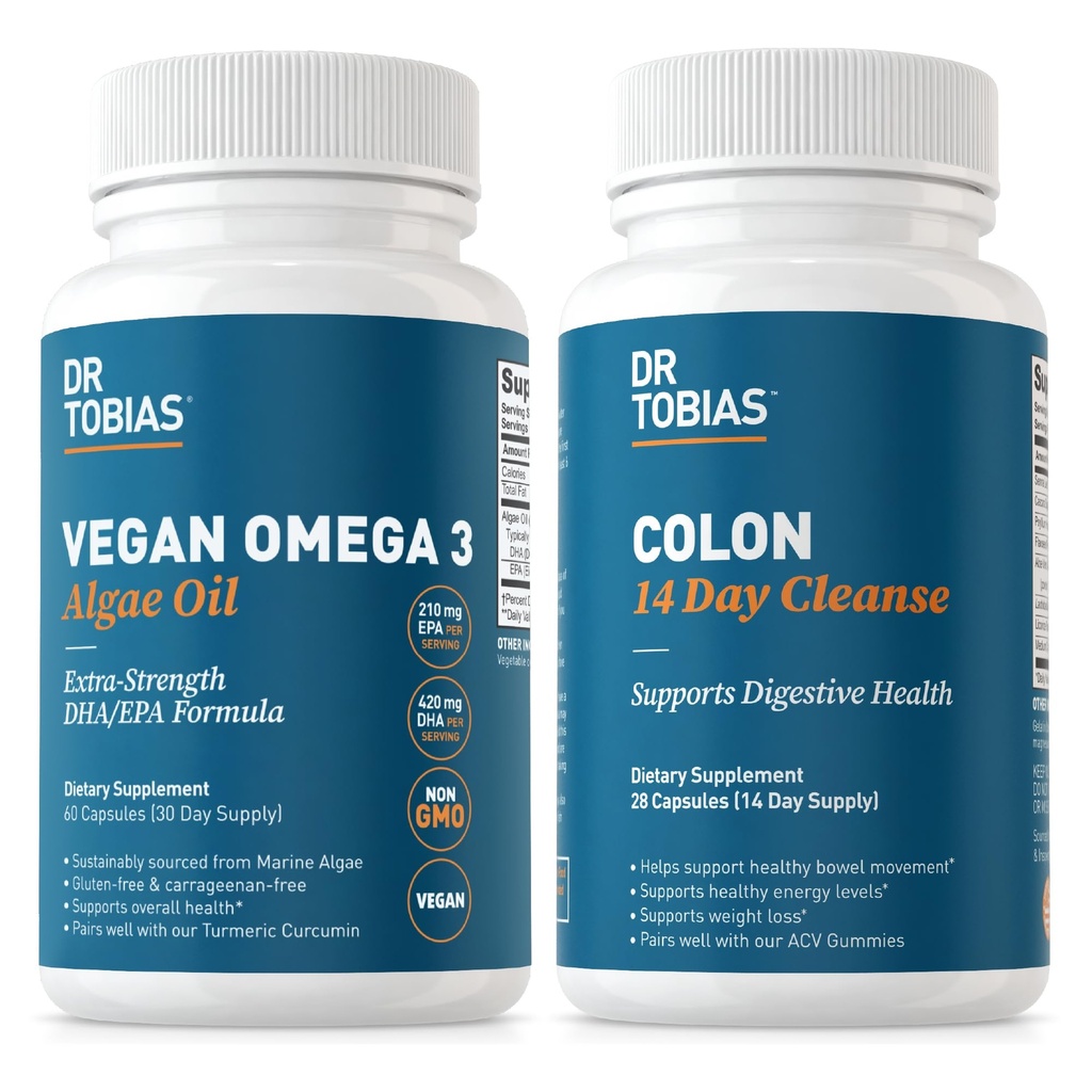 Dr. Tobias Vegan Omega 3 Algae Oil dan Colon 14 Day Cleanse for Improved Ditraffic, Gut & Immune Support, and Overall Health