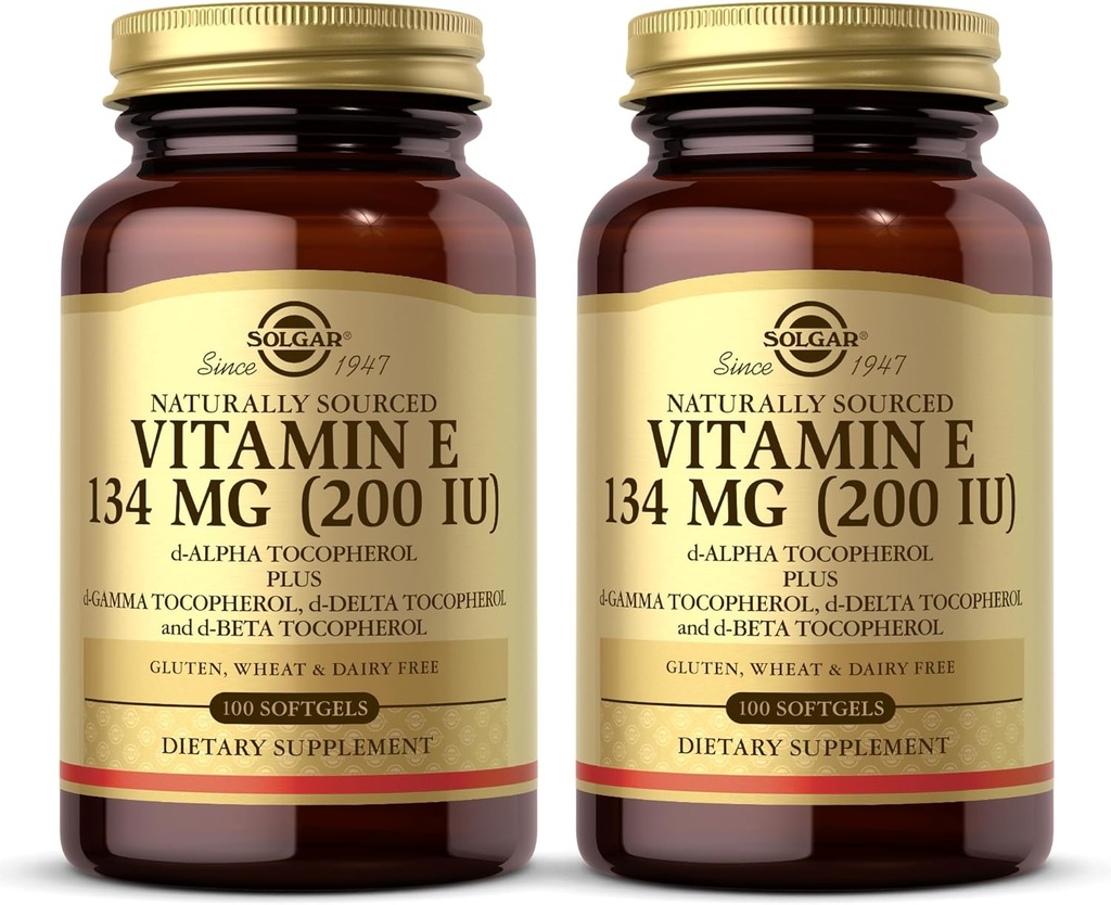 SOLGAR Vitamin E 200 IU - 100 Softgels, Paket 2 - Antioksidan Natural, Imune System Support - Gluten Free, Dairy Free - 200 Total pelayan