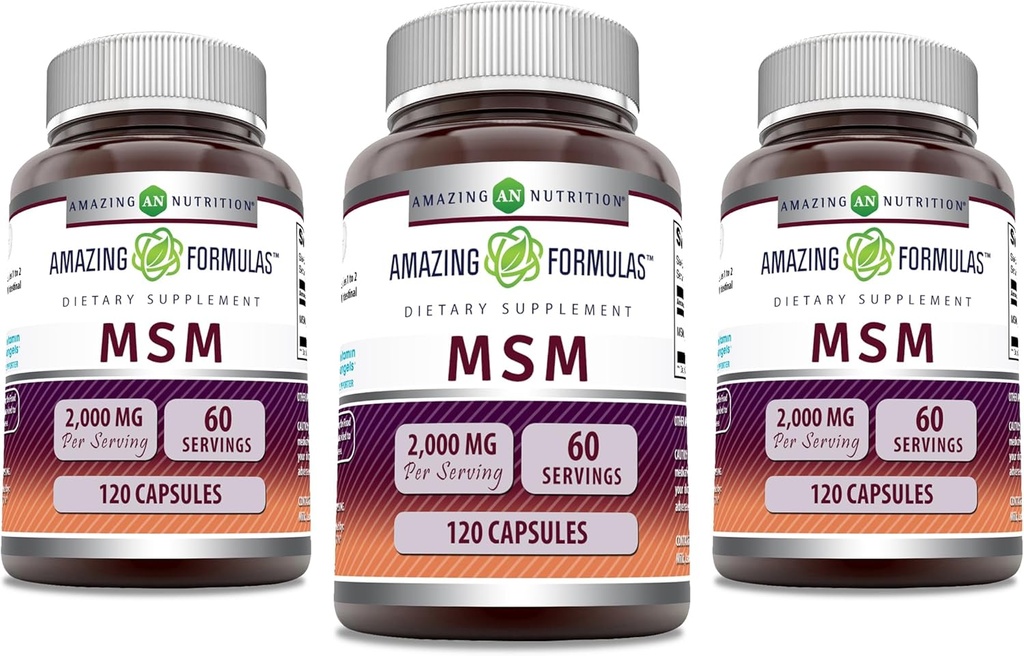 Amazing Formula MSM (Methylsulfonymetana) Supplemen 124; 2000 Mg Per Serving 14; Capsules 124; Non- GMO 124; Gluten Free 124; Made in USA (3 Pack, 120 Count)
