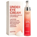 Caffeine Under Eye Cream for Puffiness and Bags Under Eyes - Roller for Puffy Eyes and Dark Circles Under Eye Treatment for Women, Men - Hialuraronic Acid and Niacinamide Serum - Face Puffiness Reducer
