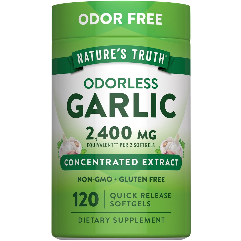 Nature 's Truth Odorless Bawang putih 2400 mg 124; 120 Softgeels 124; Ekstrak Pil 124; Non-GMO, Gluten Free Supplemen