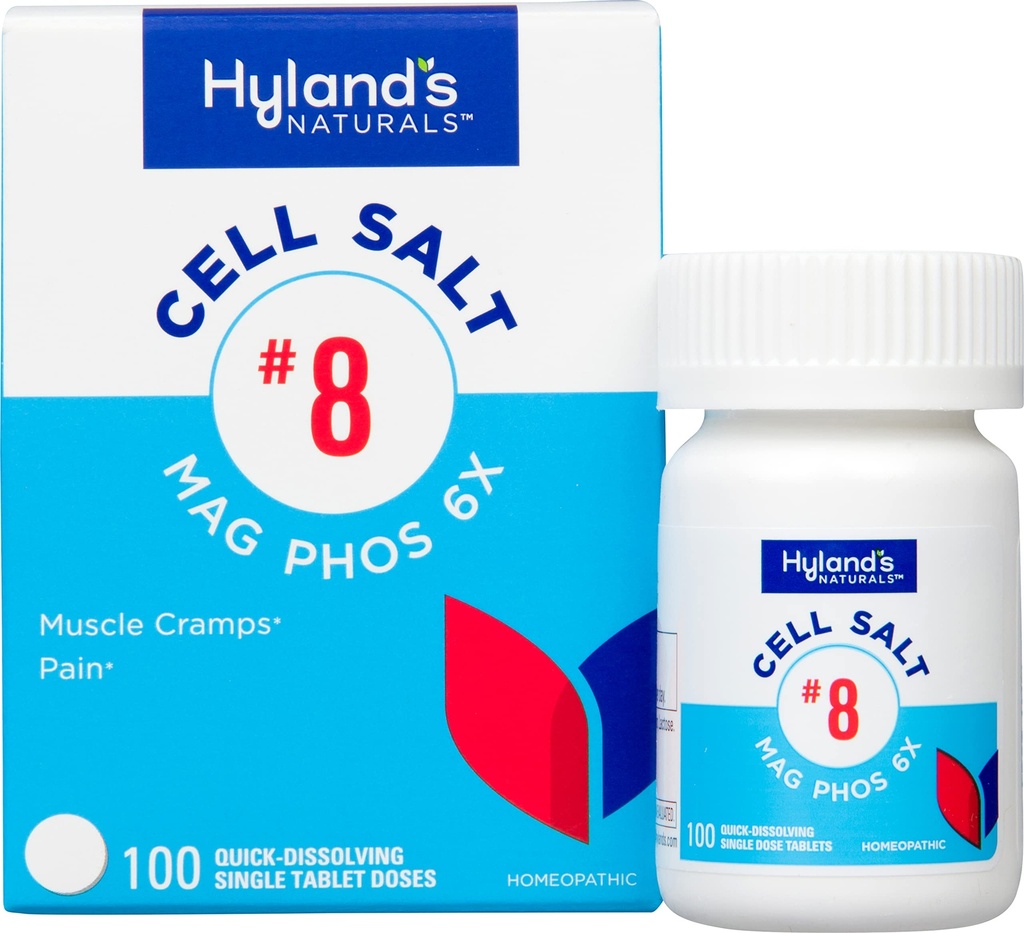 Hyland No. 8 Cell Salt Mag Phos 6X, PMS Relief, Relief Natural Homeophic of Menstrual Pain and Muscle Cramp Sympitics, Muscle Relaxer, Quick Dissolve Tablets, 100 Count
