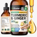 BIO KRAUTER ® Turmeric dan Ginger Supplement - Pure Vegan Liquid Turmeric & Ginger Tincture with Pepper 4 Fl.Oz 56 Days of Supply - Curcumin Drops for Joint Dupport, Antioksidant & Imune Support