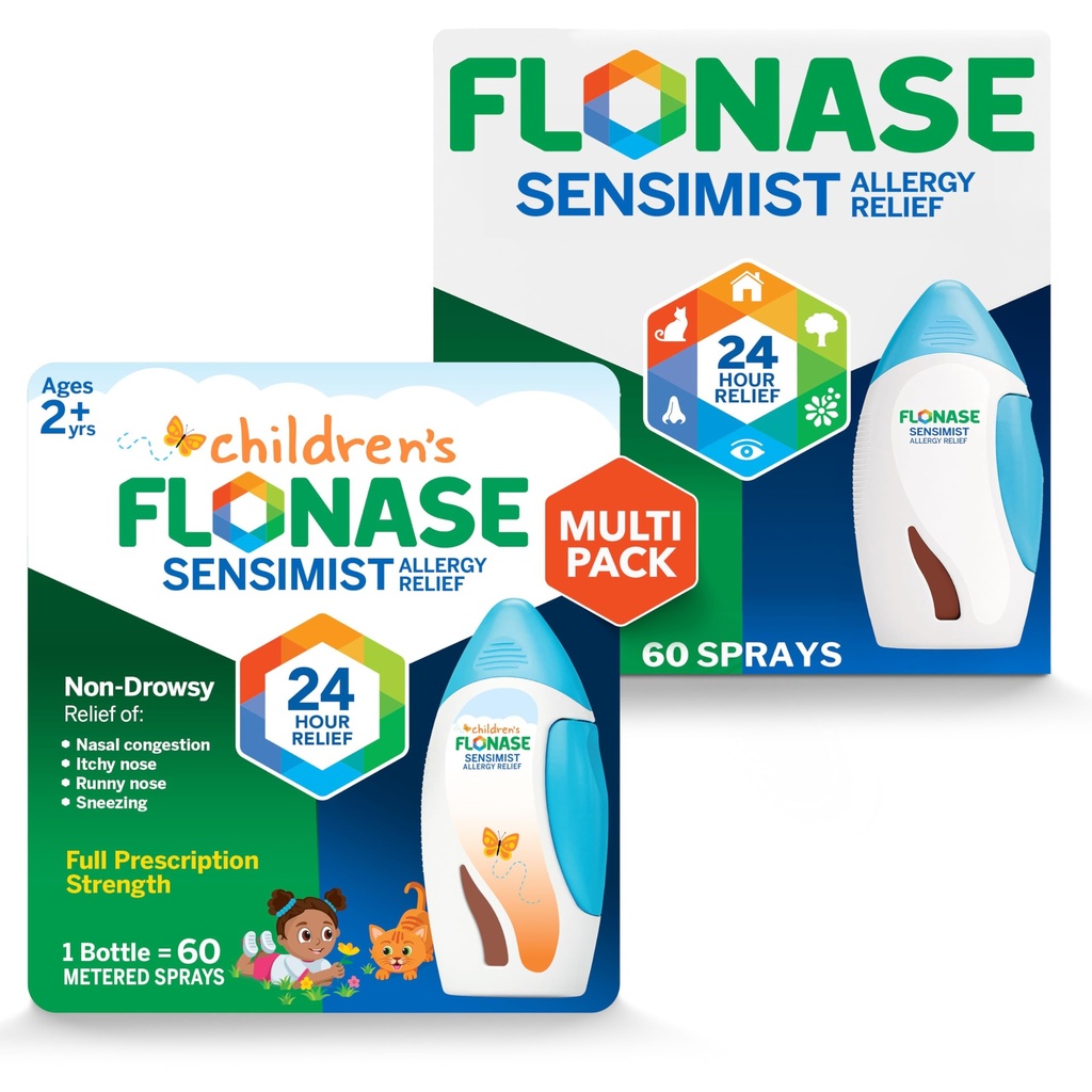 Flonase Sensimis Relief Nasal Spray untuk Dewasa dan Anak - 120 Spray Total (2 Botol 60 Spray Masing-masing)