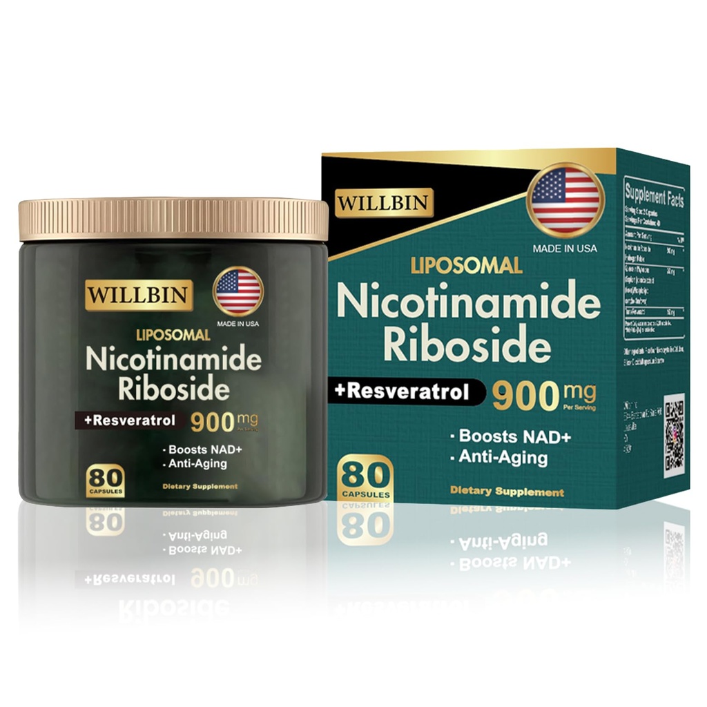 NAD + Supplemen - Lipomal Nicotinamide Riboside, Resveratrol, Suplemen Kemurnian Tinggi Quercetin NAD untuk Anti- Aging, Energi - 80 Capsules (40 Serving)