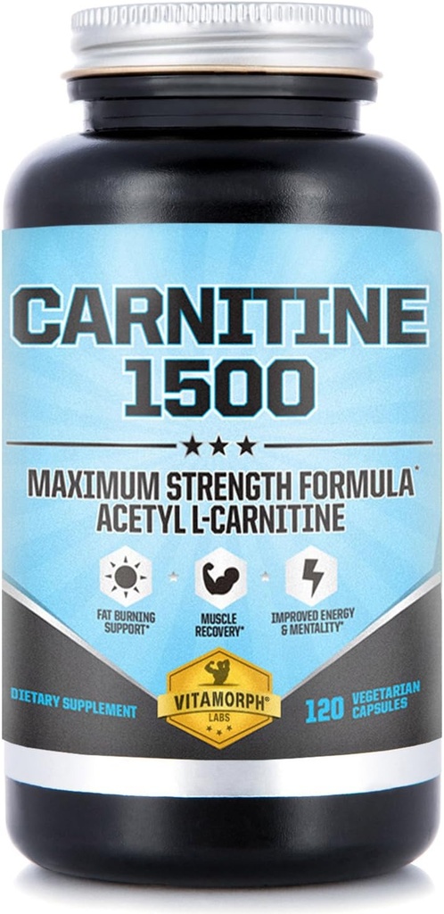 Carnitine 1500 - Acetyl L- Carnitine 1500mg Maximum Power Carnitine Suplement - Supports Energy, Memory, Focus and Weight Los Management - 120 Vegetarian Capsules