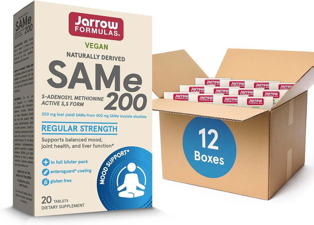 Jarrow Formula, 200 mg sama, Mendukung Kesehatan Gabungan, Fungsi Hati, Metabolisme Otak, 20 Tablet, Hingga 20 Hari Supply (Paket 12)