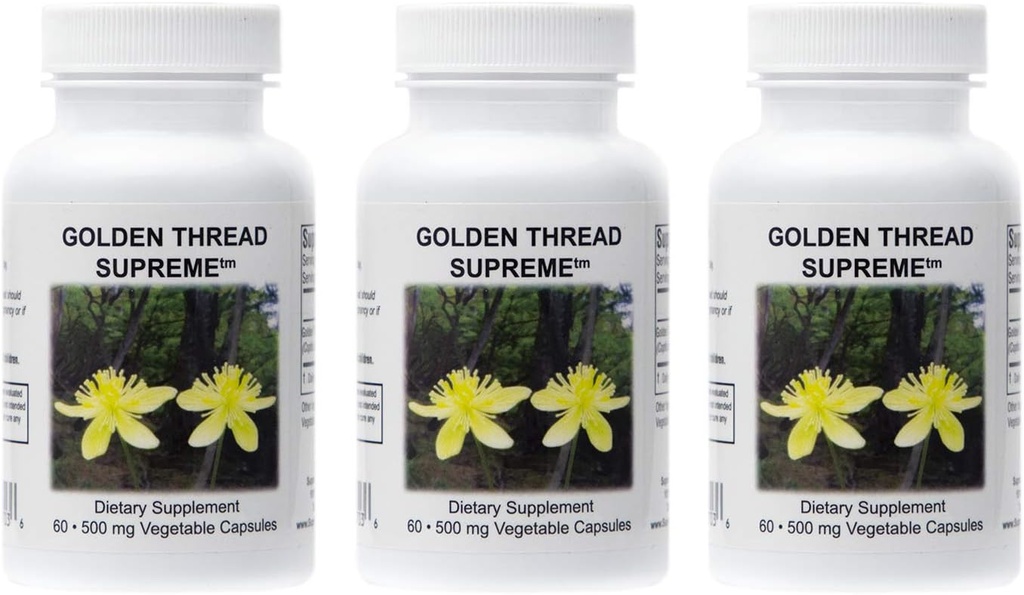Supreme Nutrition Golden Thread Supreme, 60 Pure Coptis Chinensis Vegetarian Capsules 12.4; Three Pack