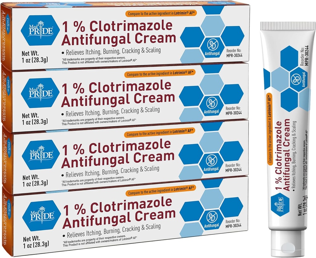 MED PRIDE Clotrimazole Antifungal Create 1 Percent Treatts Athlete Foot Jock Itch Ringworm Relieves Itching Burning Skin Care Treatment for Baby 4 Pack