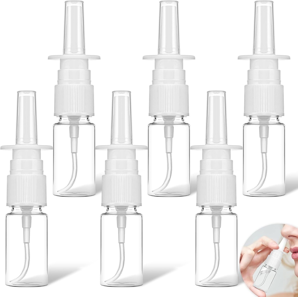 6 Pcs Clear Nasal Spray Bottles, 10ml Kosong Spray Bottle Refilable Atomiser Sprayer Kecil dengan Tekan Spray Head Spray Container untuk Esculity Oil, Wound Disinfektan