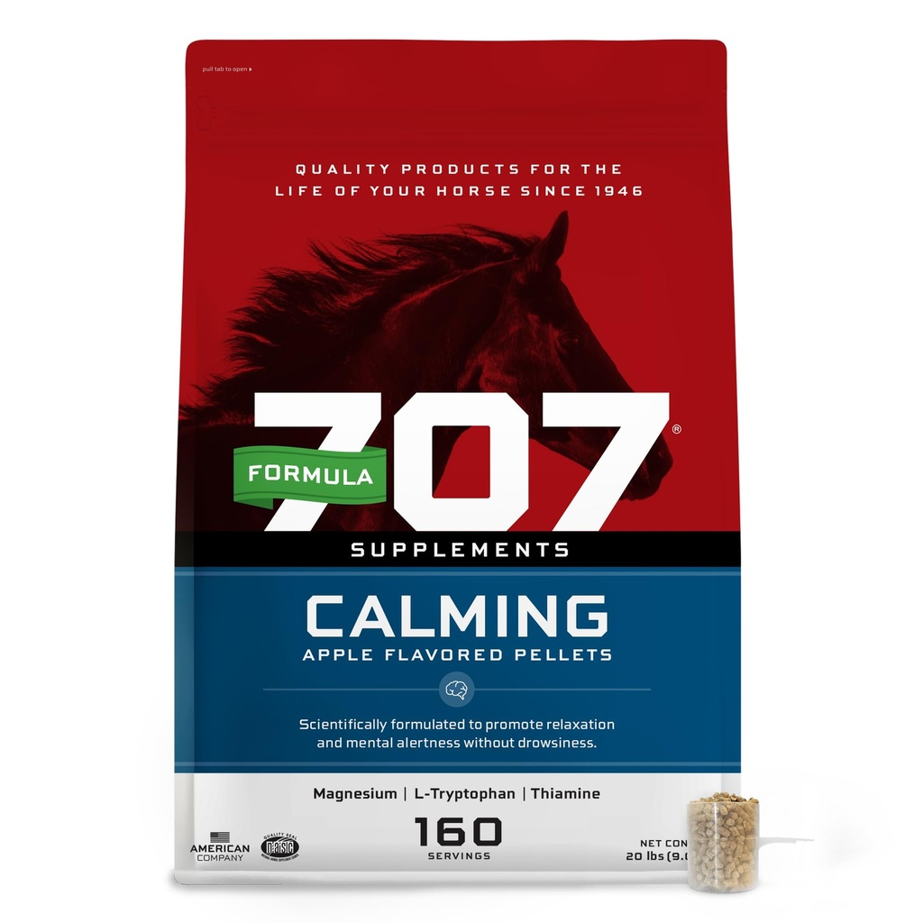 Formula 707 Calming Equine Supplement 20LB Bag - 160 Servis - Bantuan Anxiety dan Enhanced Fokus untuk Kuda - L- Tryptophan, Thiamine & Magnesium