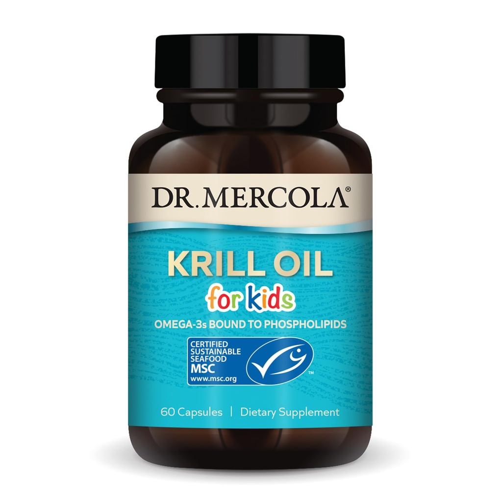 Dr. Mercola Krill Oil untuk Anak-Anak - 320 mg Krill Oil - MSC Sertifikasi - Mendukung Pembangunan Otak & Tubuh - Fospholipid Form untuk Absorpsi - Non-GMO, Gluten-Free & Soy- 60 Capsules
