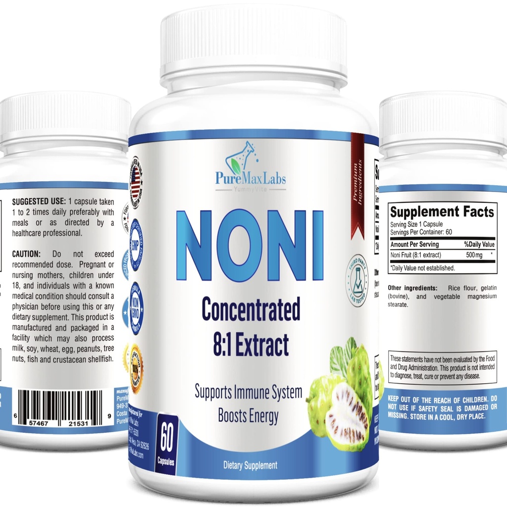 Noni Capsules - Noni Fruit Extract, (Morinda Citrifolia), Immune Dukung - 60 Capsules