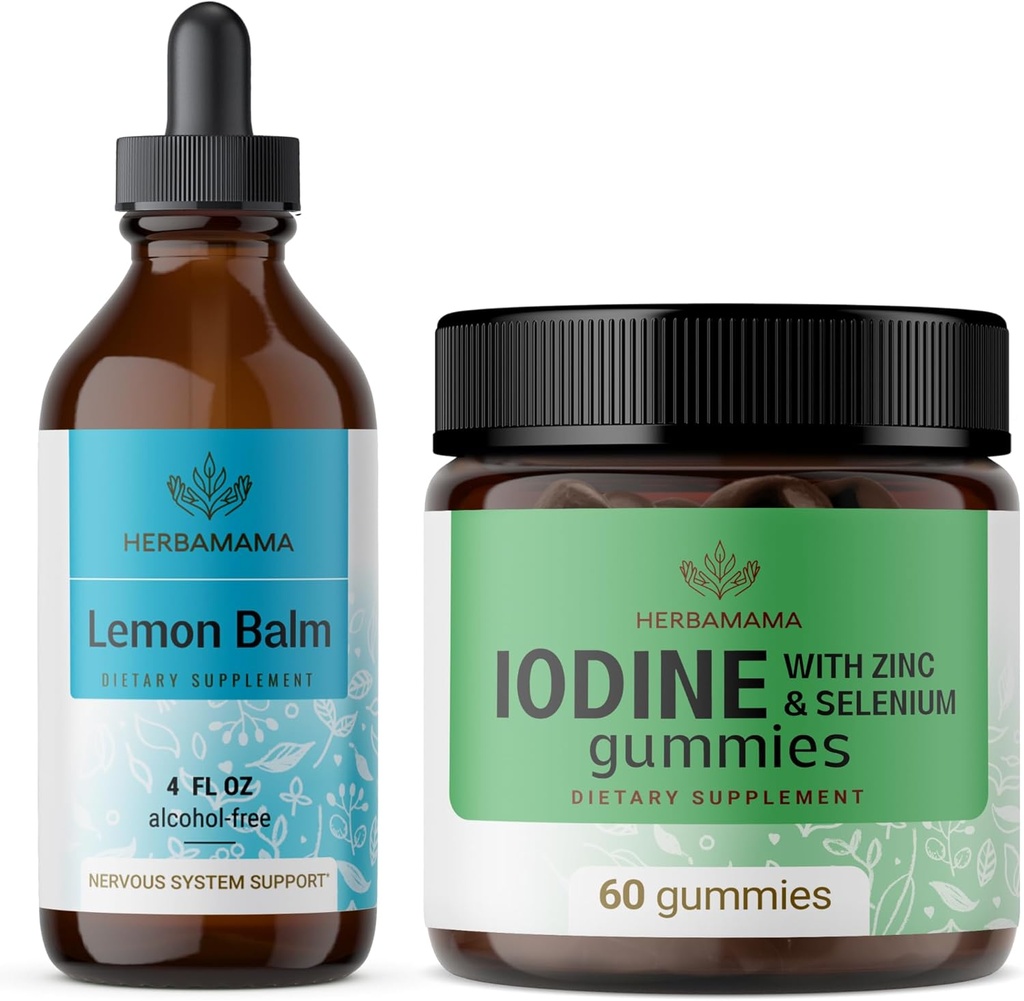 HERBAMAMA Lemon dan Kit Lodine - Bundle of Lemon Balm Tincture 4 lf oz & Pottamine Gummies - Vegan, Non- GMO, Alkohol & Glatin- Free - 2 Pack