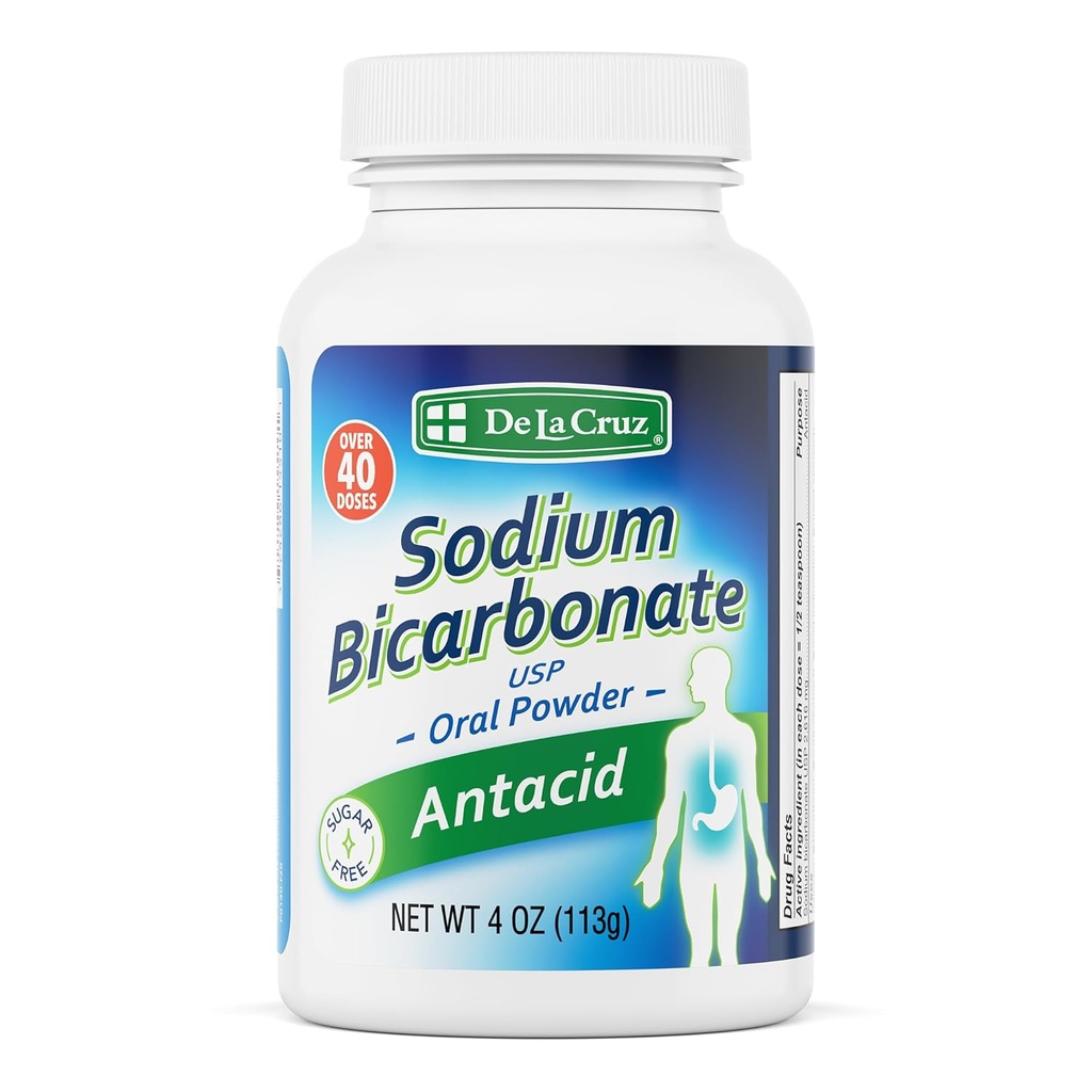 De La Cruz Pure Sodium Bicarbonate Powder - Baking Soda & baking Powder Aluminium Free Antax for Heartburn & Indibubble - Packed in USA - 4 OZ.