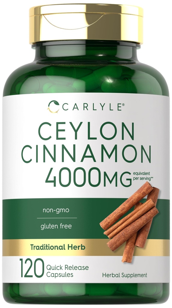 Carlyle Ceylon Cinsules Capsules 4000 mg 124; 120 Count 124; Non-GMO & Gluten Free Suplemen
