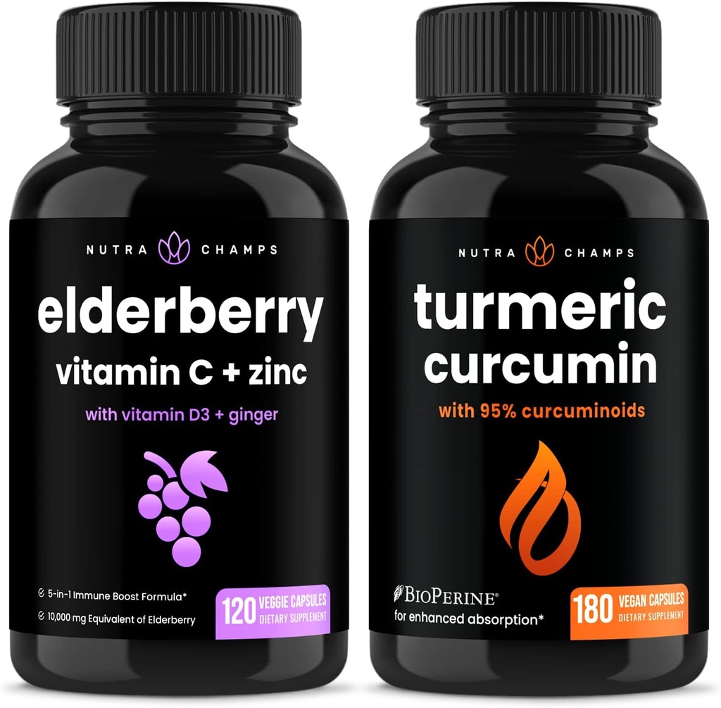 NutraChamps Elderberry dan Turmeric Curcumin Capsules Bundle